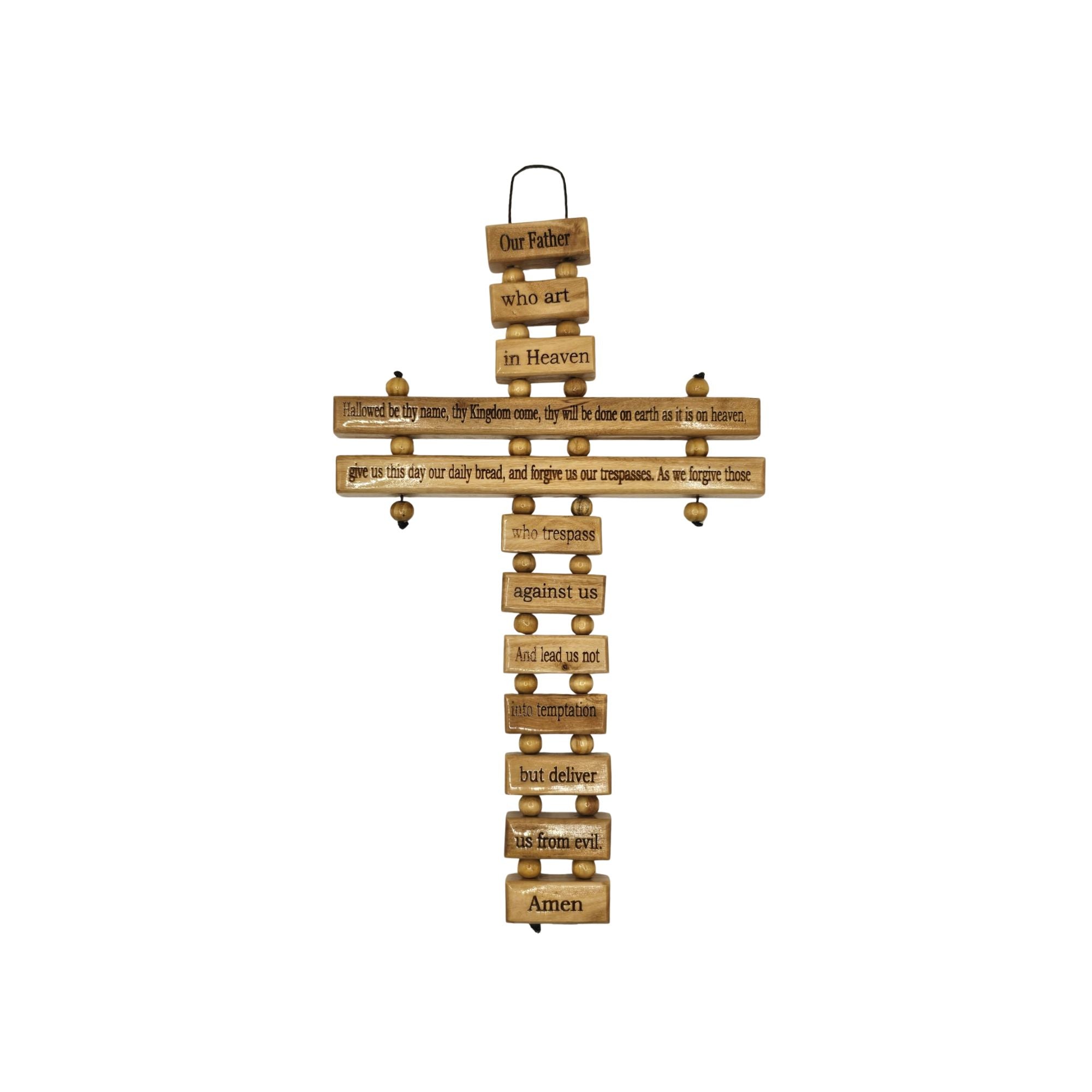 Handmade Olive Wood Lord’s Prayer Wall Cross – Holy Land Christian Decor (23cm)