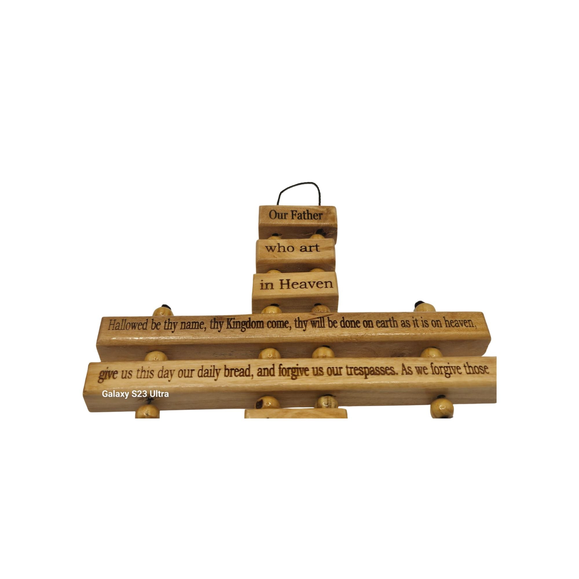 Handmade Olive Wood Lord’s Prayer Wall Cross – Holy Land Christian Decor (23cm)