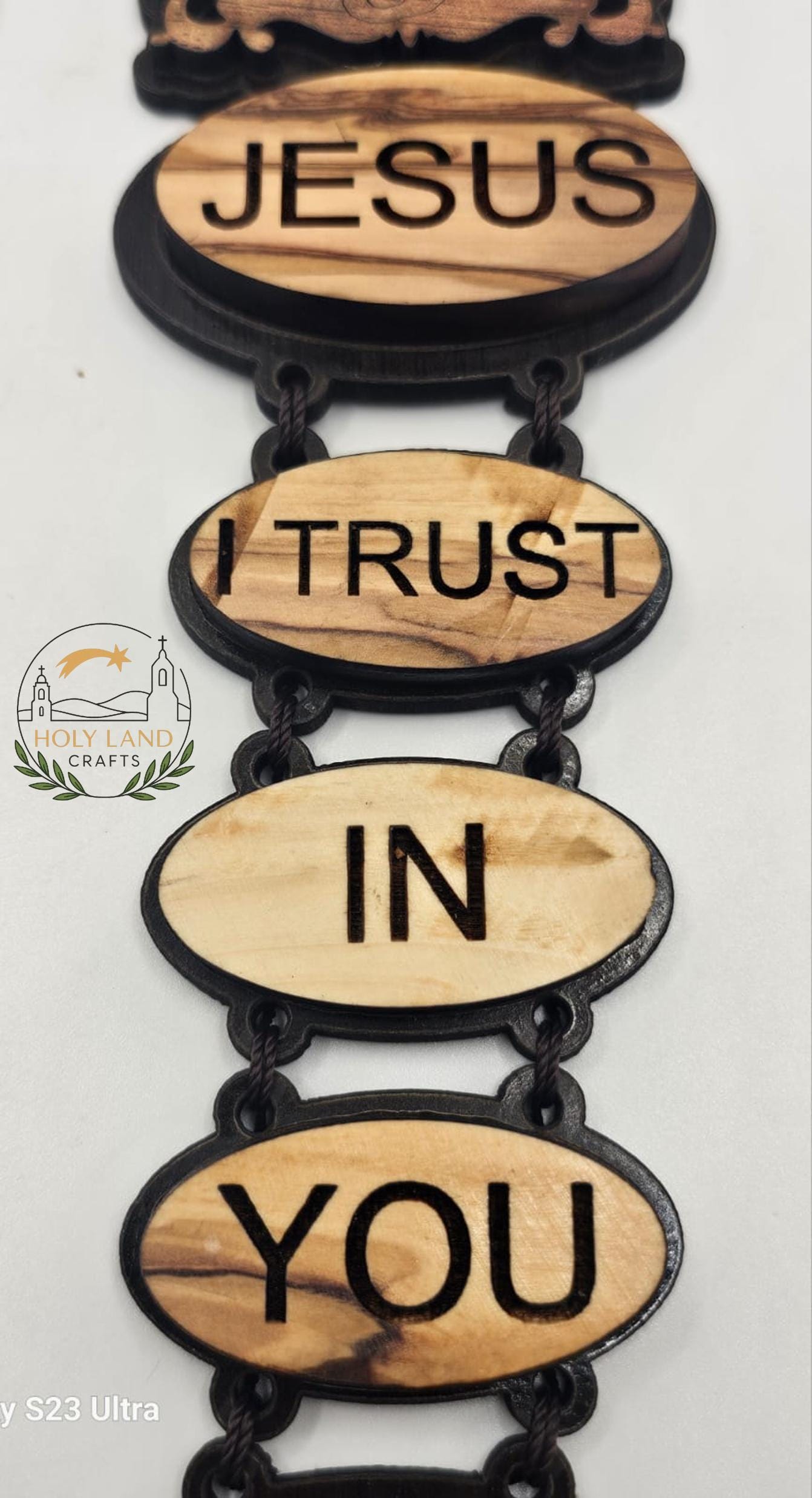 Handmade Olive Wood Wall Hanging – Jesus I Trust In You – Holy Water & Oil