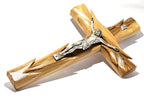 Handmade Olive Wood Wall Cross with Silver Corpus – Bethlehem Crucifix (25cm)