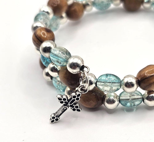 Handmade Olive Wood Bracelet with Cross Charm | Bethlehem