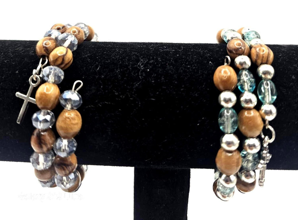 Handmade Olive Wood Bracelet with Cross Charm | Bethlehem
