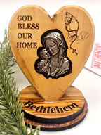 Handmade Olive Wood Heart – “God Bless Our Home”  from Bethlehem