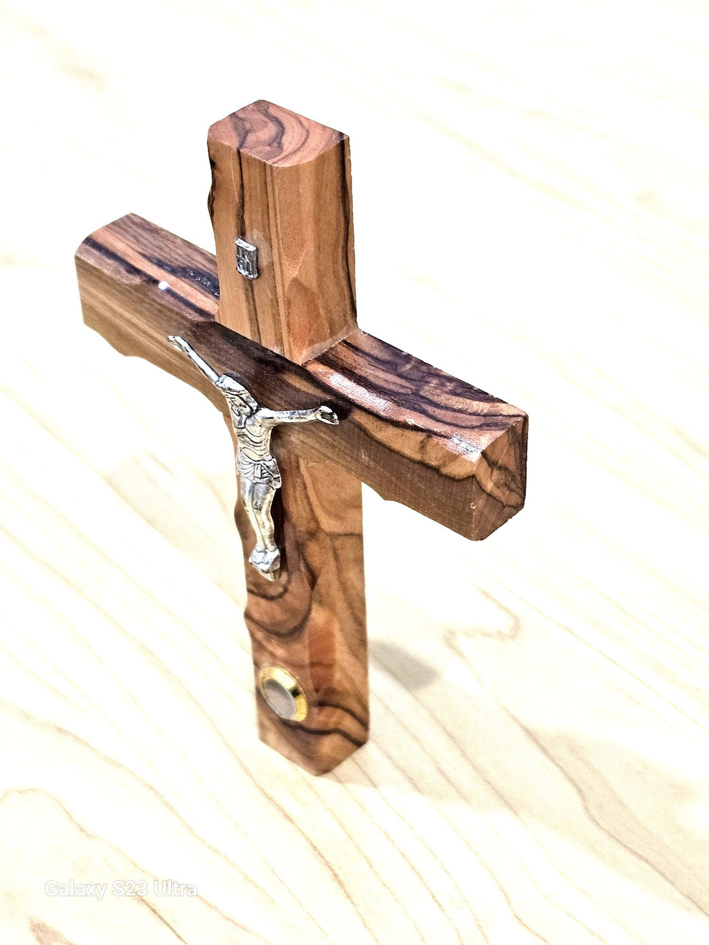 Handmade Olive Wood Cross with Jesus Crucifix & Jerusalem Soil – Bethlehem Wall Cross (12cm)