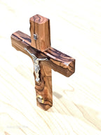 Handmade Olive Wood Cross with Jesus Crucifix & Jerusalem Soil – Bethlehem Wall Cross (12cm)