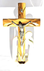 Handmade Olive Wood Wall Cross with Silver Corpus – Bethlehem Crucifix (25cm)