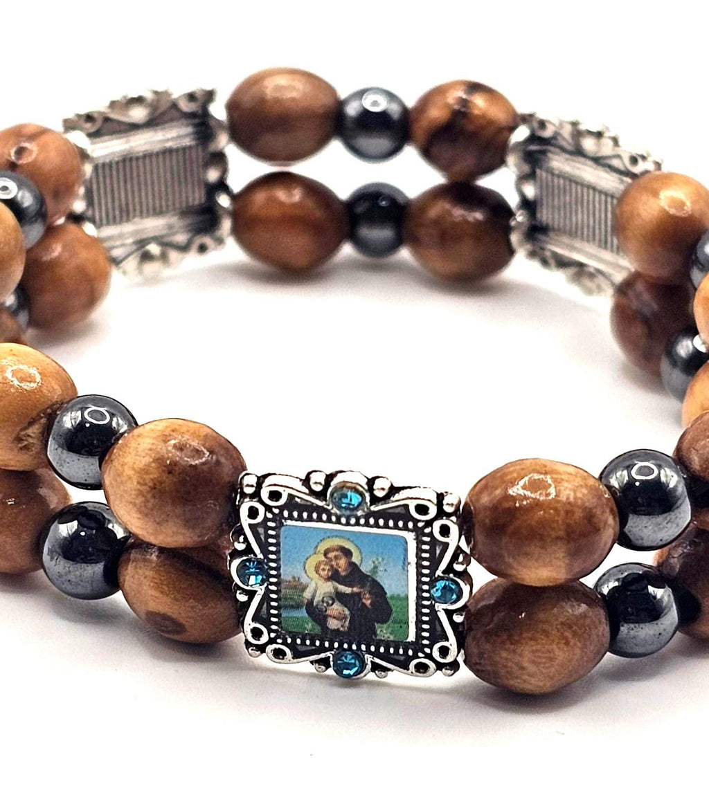 Handmade Olive Wood Bracelet with 5 Holy Icons – Bethlehem Prayer Beads