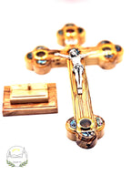 Handmade Olive Wood Crucifix – Mother of Pearl &amp; Star of Bethlehem With Base
