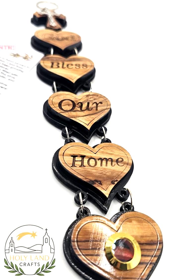 Olive Wood ‘God Bless Our Home’ Wall Hanging – Christian Home Decor (23cm)