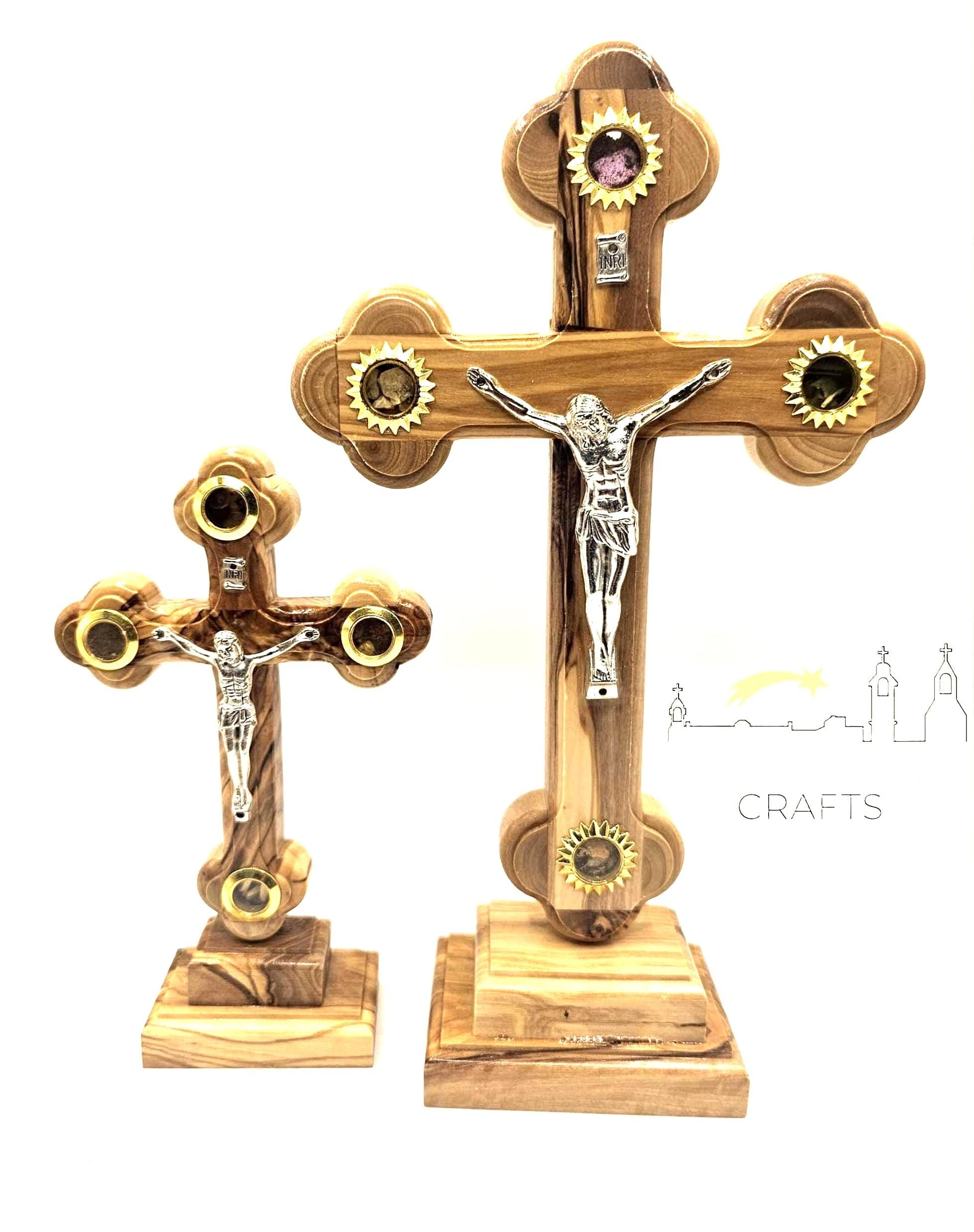 Olive Wood Crucifix Cross with Stand - Handmade in Bethlehem