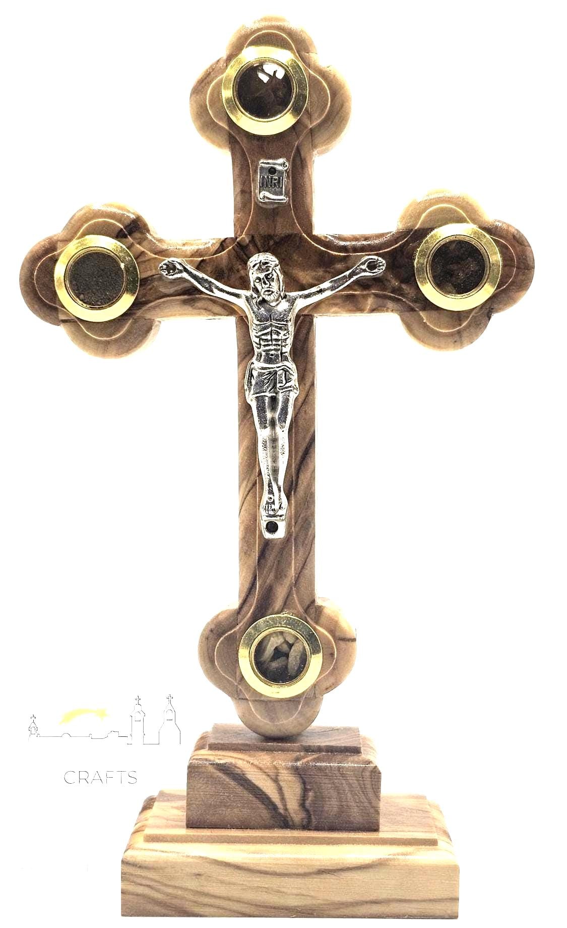 Olive Wood Crucifix Cross with Stand - Handmade in Bethlehem