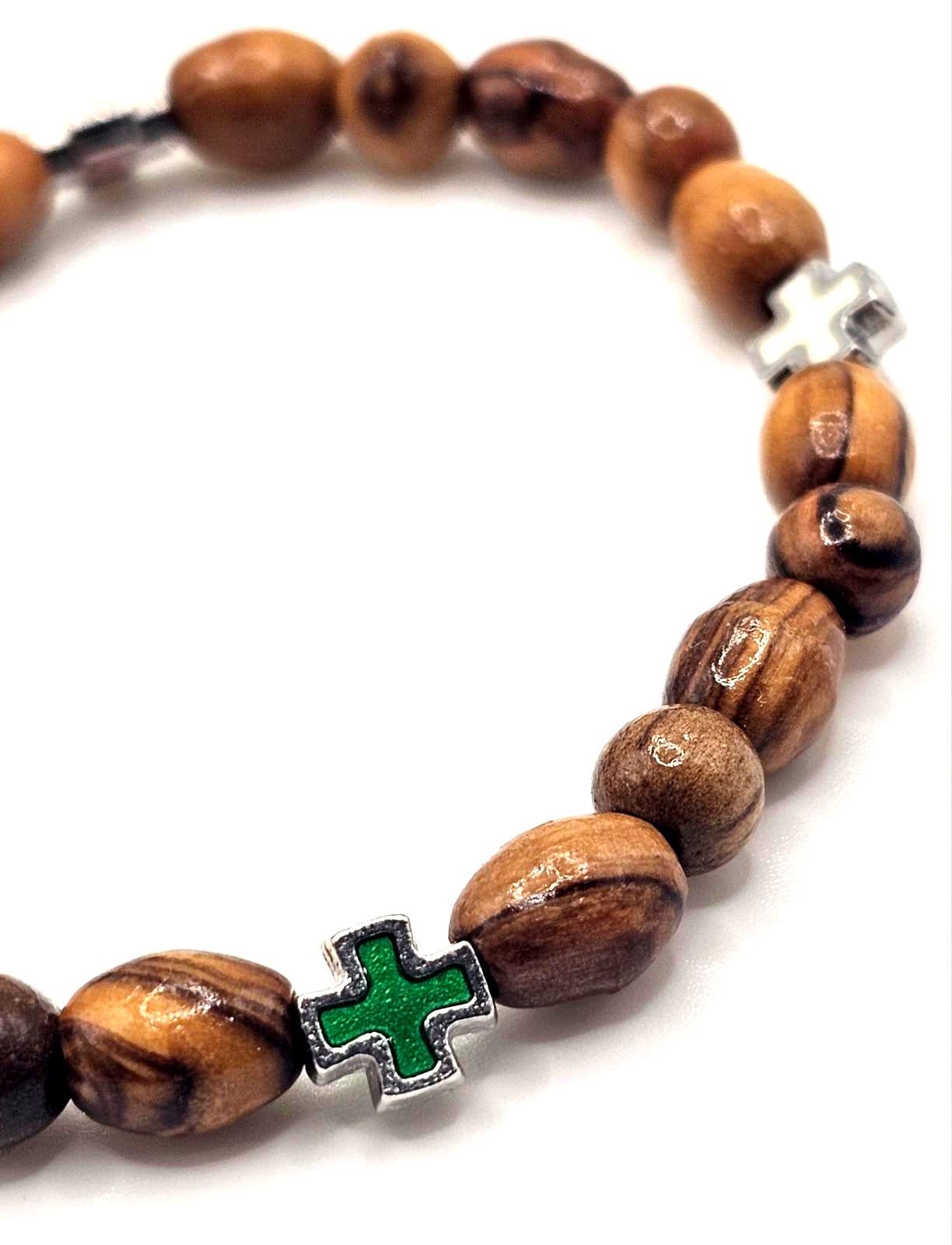 Olive Wood Prayer Bracelet with Metal Cross – Handmade in Bethlehem