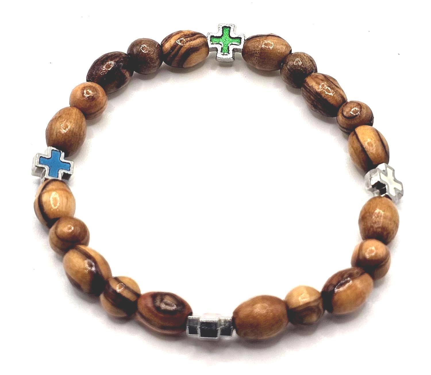 Olive Wood Prayer Bracelet with Metal Cross – Handmade in Bethlehem