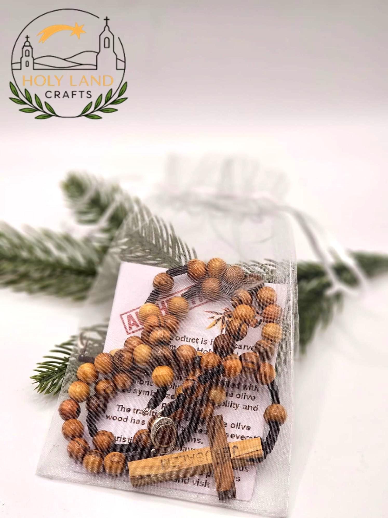 Handmade Olive Wood Rosary with Holy Soil – Jerusalem Cross from Bethlehem