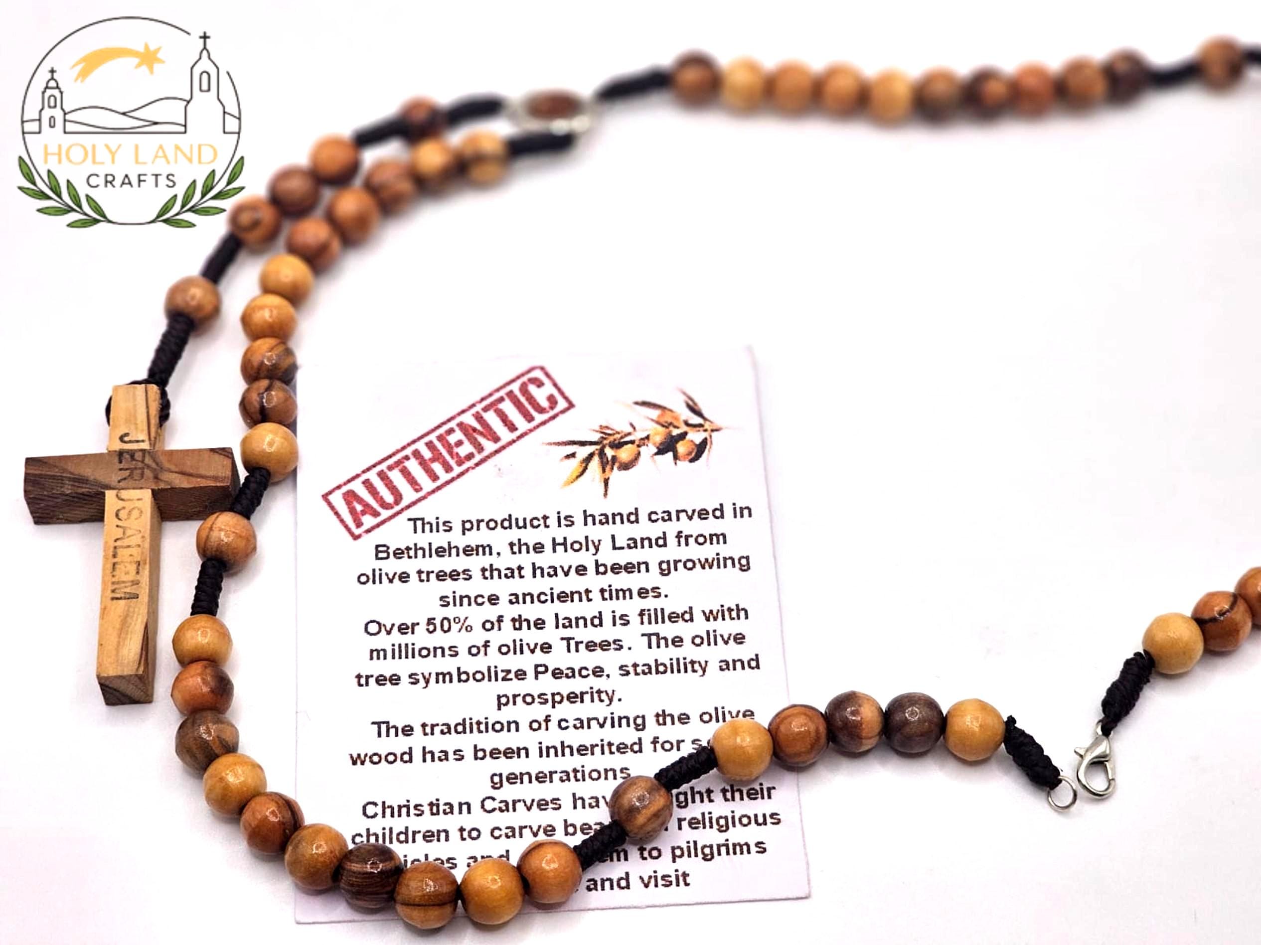 Handmade Olive Wood Rosary with Holy Soil – Jerusalem Cross from Bethlehem