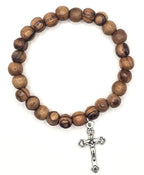 Handmade Olive Wood Beaded Bracelet with Cross – Bethlehem Holy Land