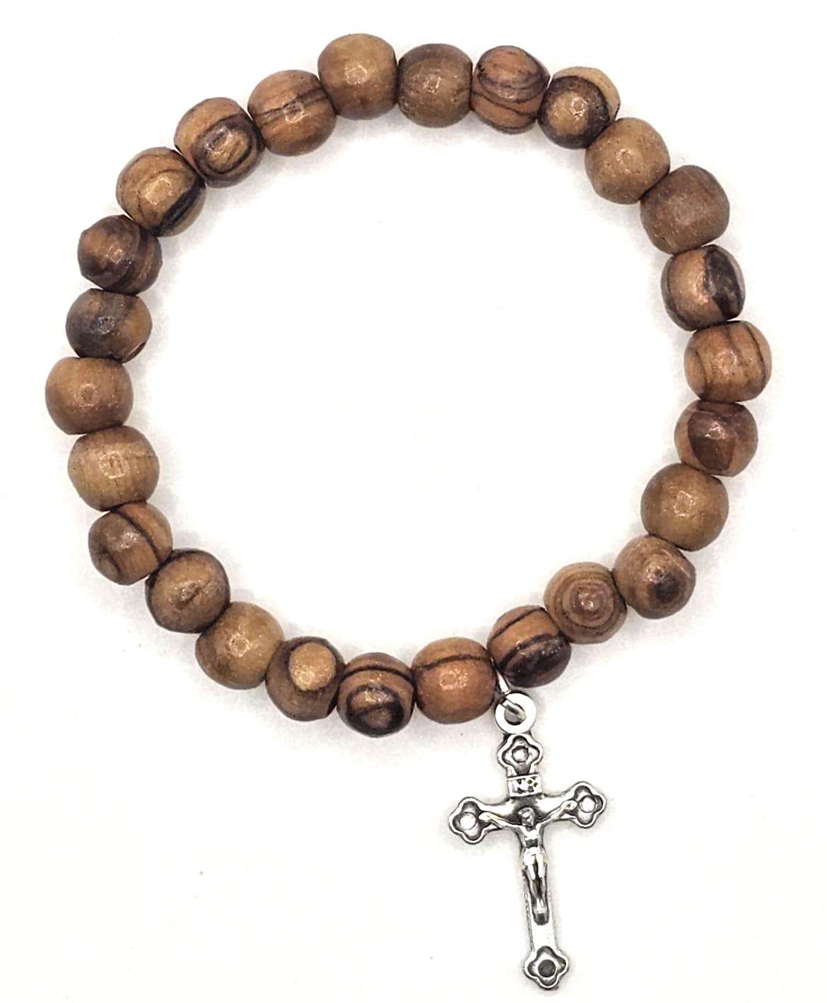 Handmade Olive Wood Beaded Bracelet with Cross – Bethlehem Holy Land
