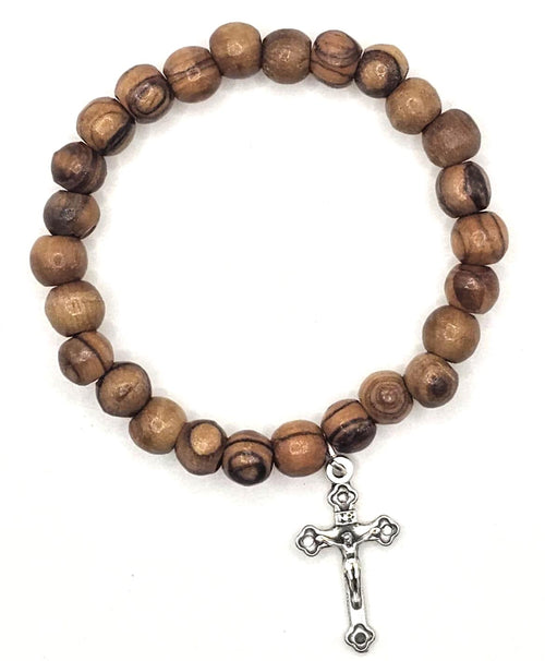 Handmade Olive Wood Beaded Bracelet with Cross – Bethlehem Holy Land