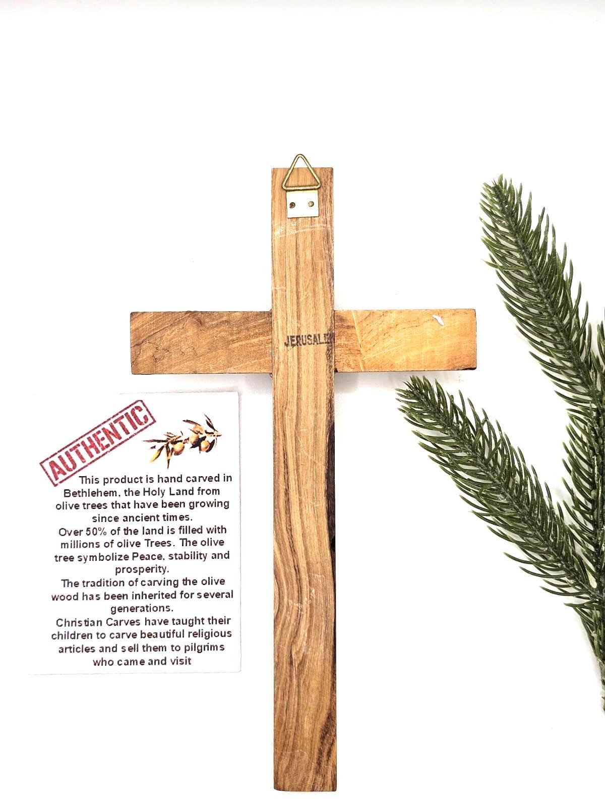 Handmade Olive Wood Crucifix with Metal Corpus – Bethlehem Wall Cross 20cm