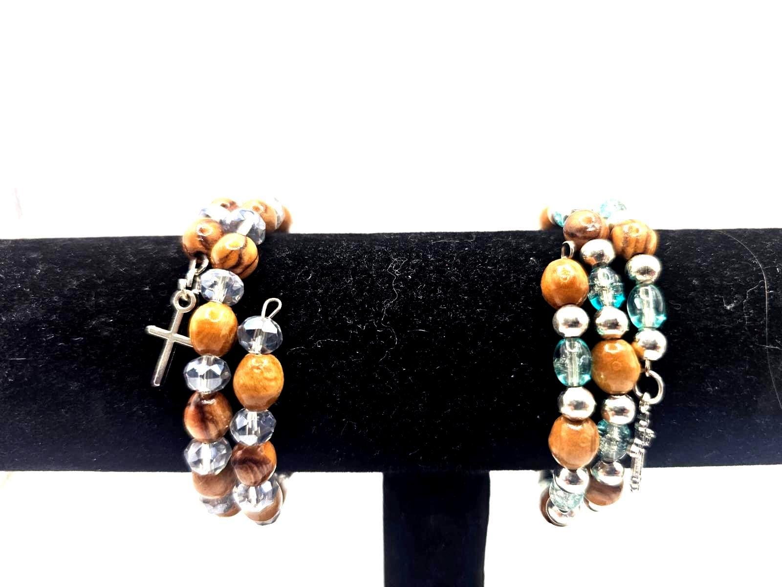 Handmade Olive Wood Bracelet with Cross Charm | Bethlehem