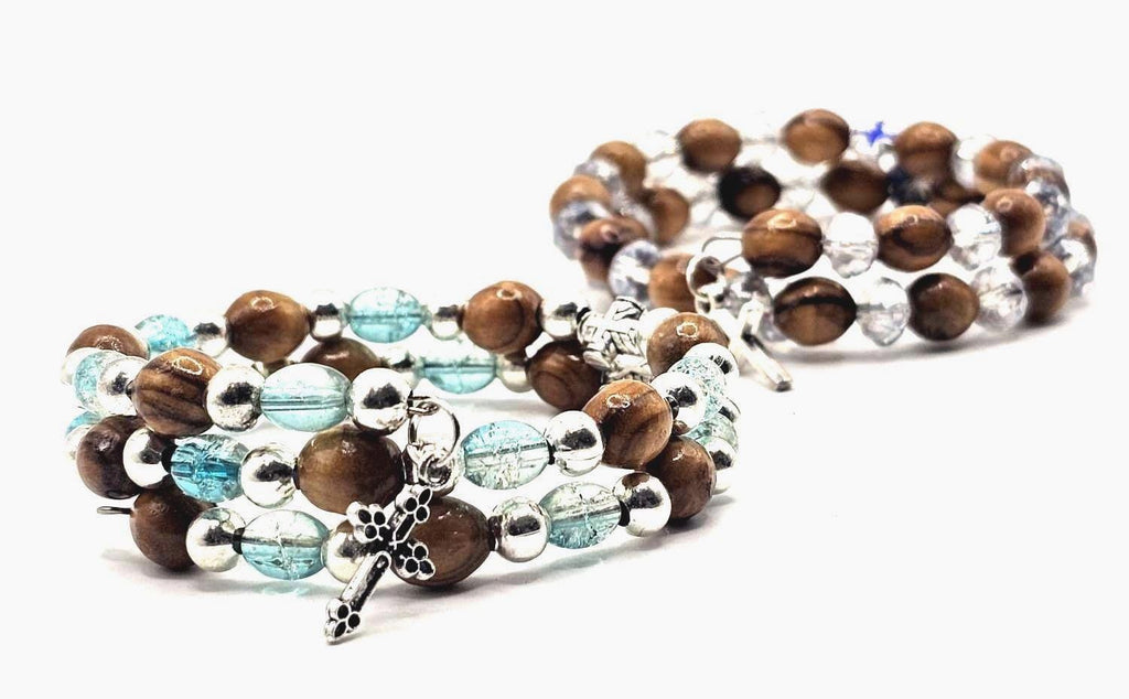 Handmade Olive Wood Bracelet with Cross Charm | Bethlehem