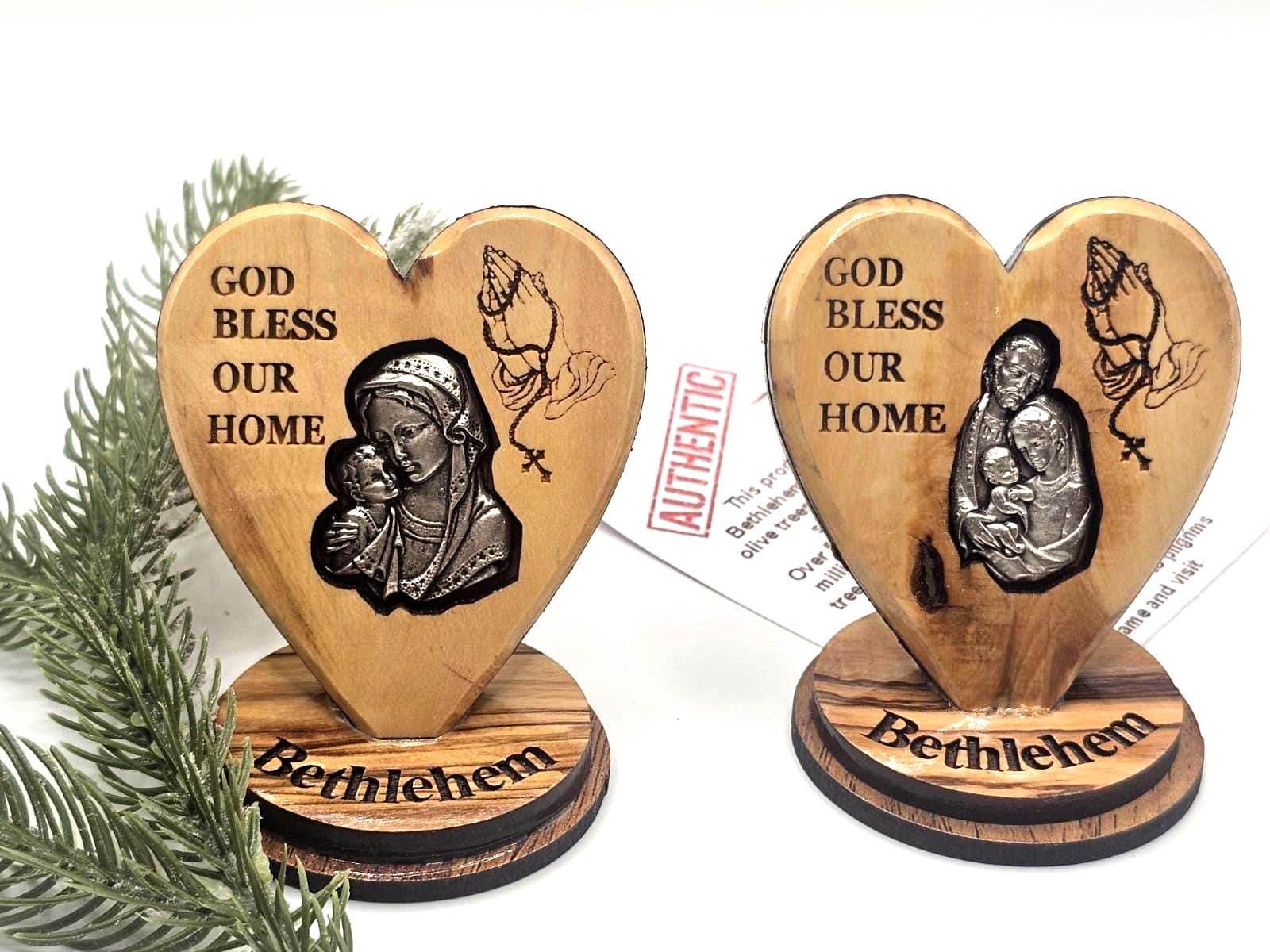 Handmade Olive Wood Heart – “God Bless Our Home”  from Bethlehem