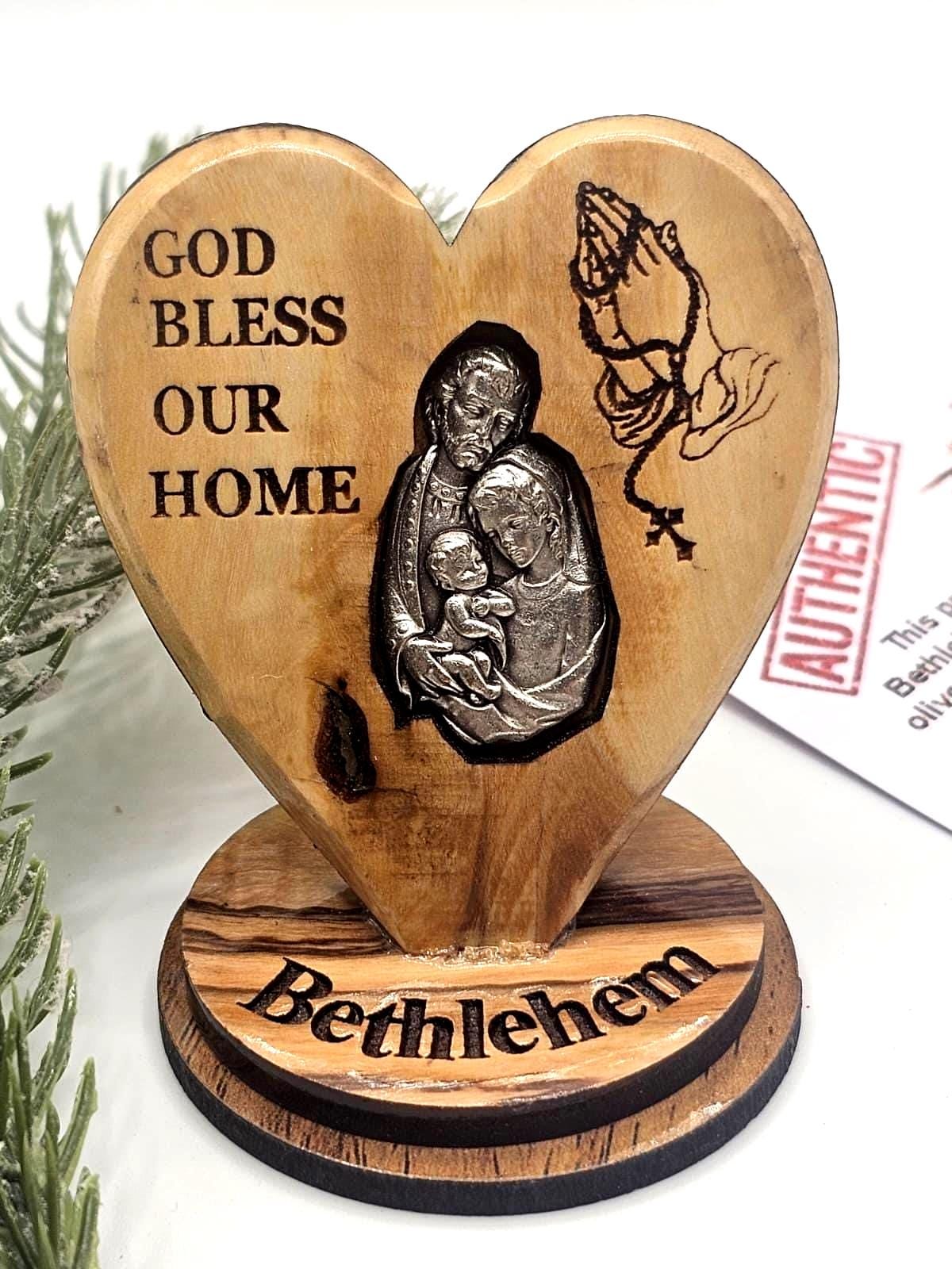 Handmade Olive Wood Heart – “God Bless Our Home”  from Bethlehem
