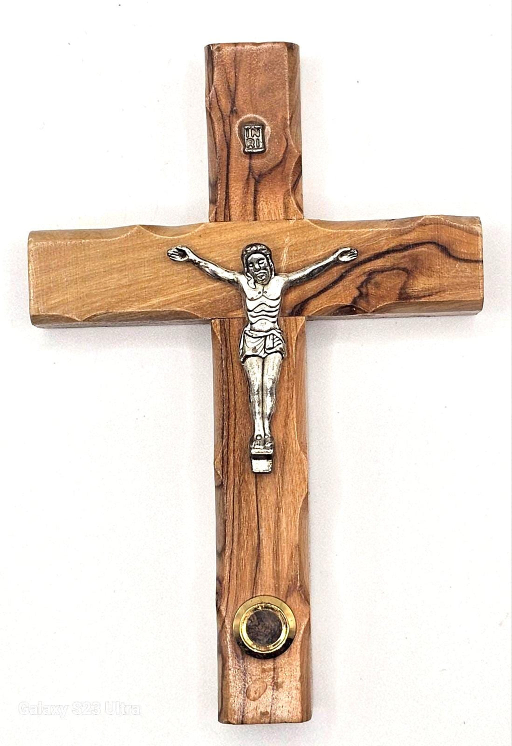 Handmade Olive Wood Cross with Jesus Crucifix & Jerusalem Soil – Bethlehem Wall Cross (12cm)