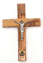 Handmade Olive Wood Cross with Jesus Crucifix & Jerusalem Soil – Bethlehem Wall Cross (12cm)