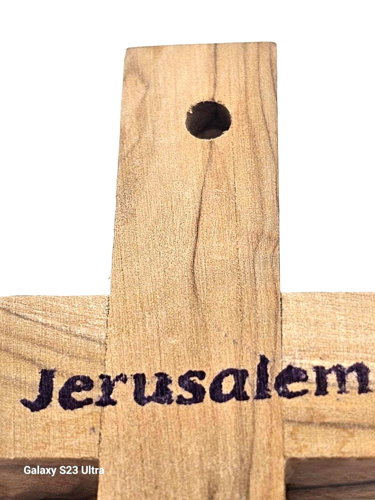 Handmade Olive Wood Cross with Jesus Crucifix & Jerusalem Soil – Bethlehem Wall Cross (12cm)
