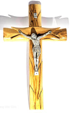 Handmade Olive Wood Wall Cross with Silver Corpus – Bethlehem Crucifix (25cm)
