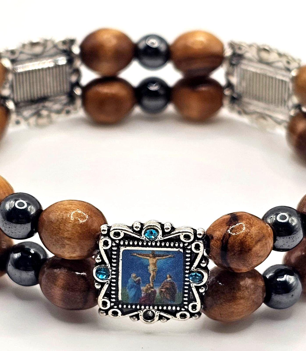 Handmade Olive Wood Bracelet with 5 Holy Icons – Bethlehem Prayer Beads