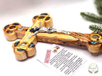 Handmade Olive Wood Crucifix – Mother of Pearl &amp; Star of Bethlehem With Base