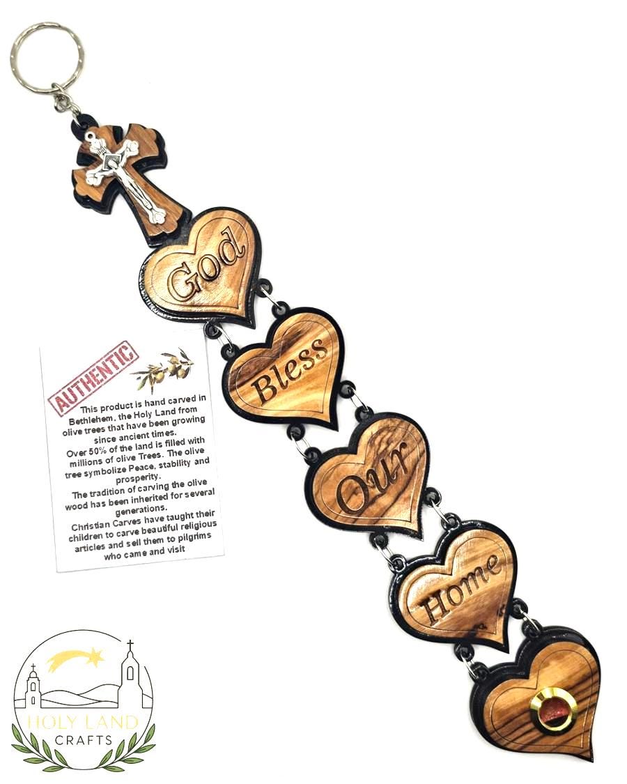 Olive Wood ‘God Bless Our Home’ Wall Hanging – Christian Home Decor (23cm)