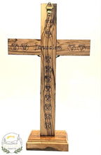 Handmade Olive Wood Crucifix with Black Frame & Holy Land Elements – 25cm