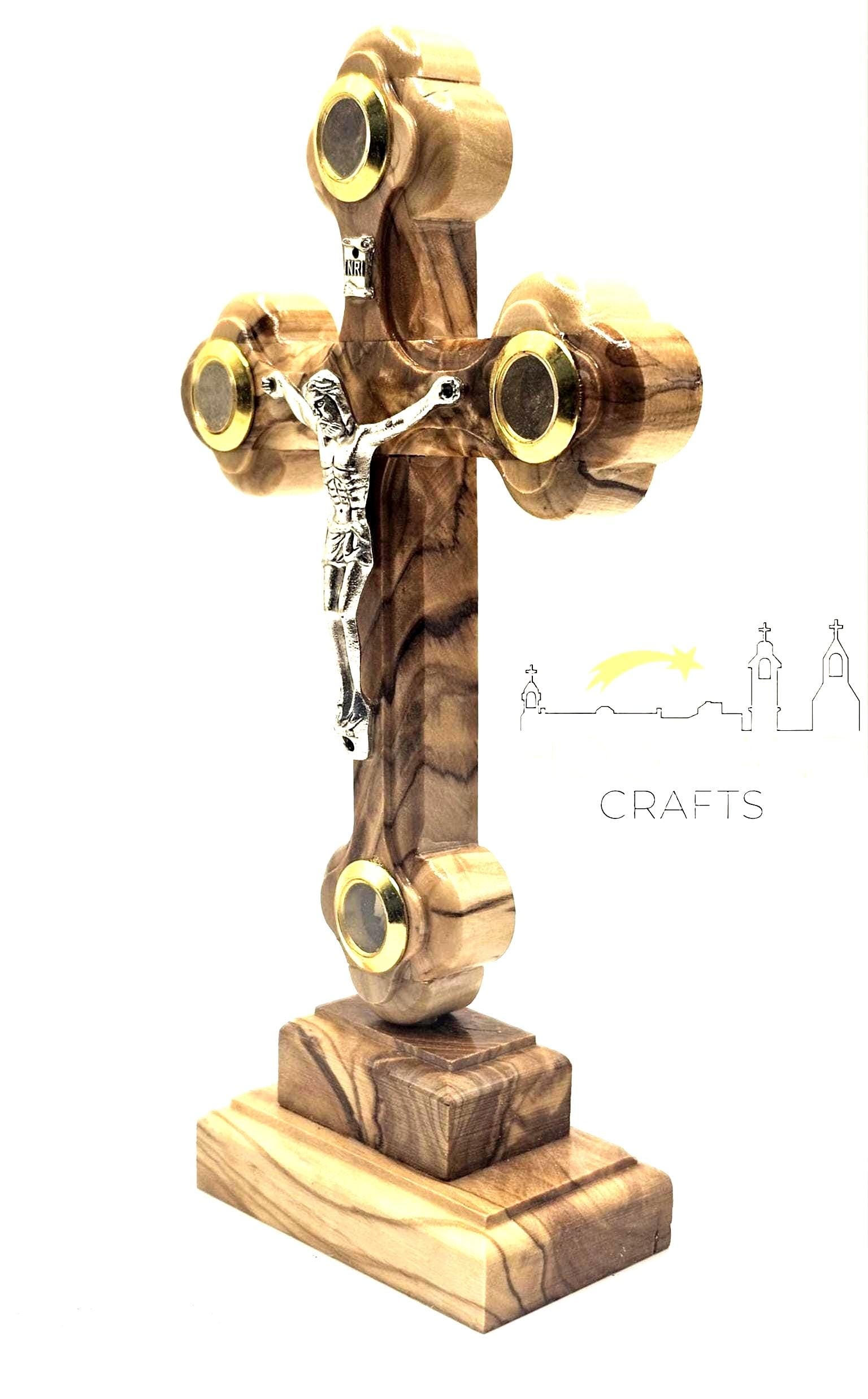 Olive Wood Crucifix Cross with Stand - Handmade in Bethlehem