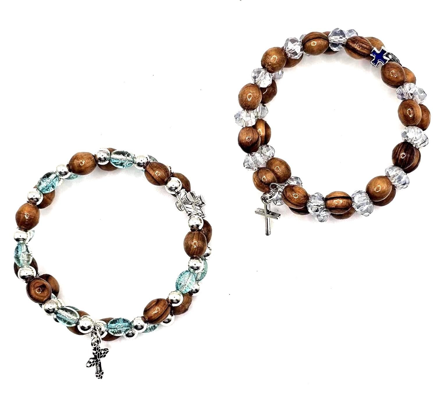 Handmade Olive Wood Bracelet with Cross Charm | Bethlehem