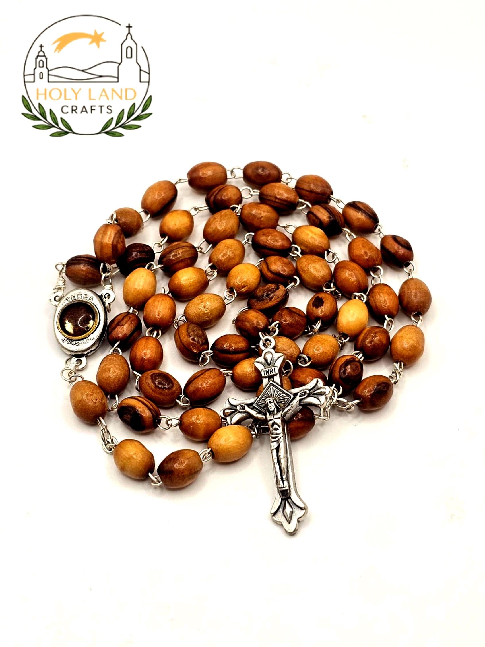 Olive Wood Rosary with Holy Soil: Handcrafted Christian Prayer Beads