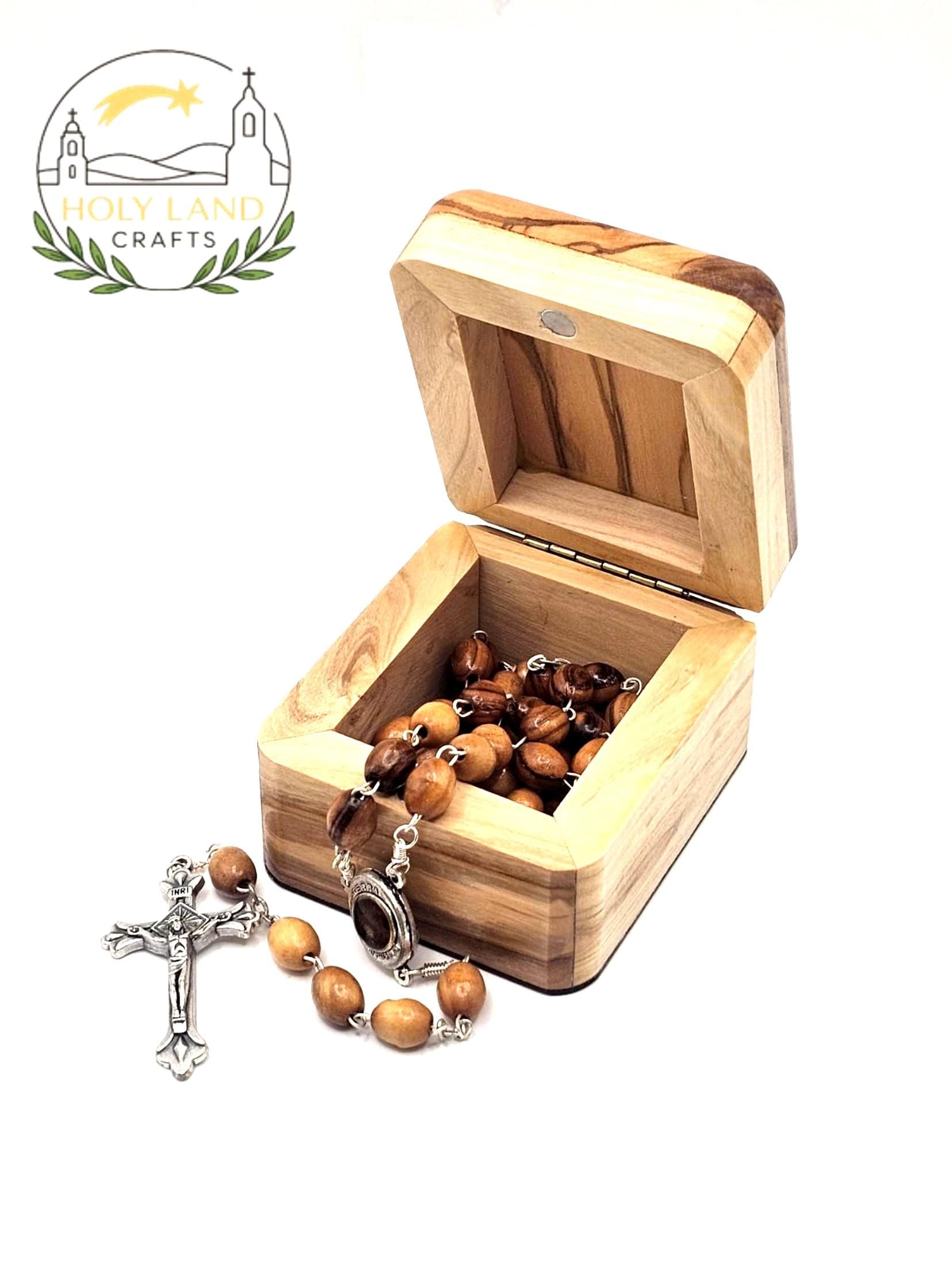 Olive Wood Rosary with Holy Soil: Handcrafted Christian Prayer Beads