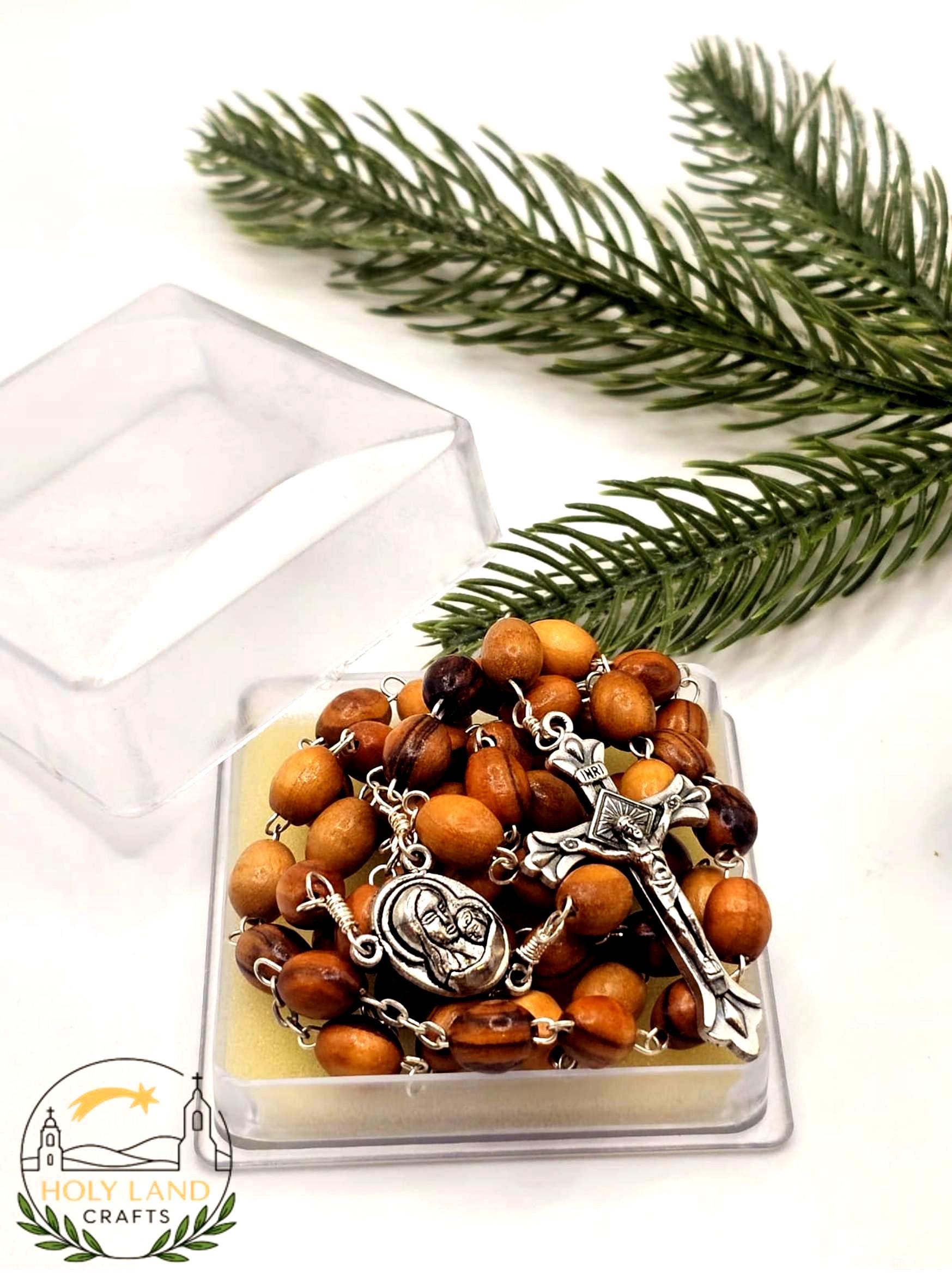 Olive Wood Rosary with Holy Soil: Handcrafted Christian Prayer Beads